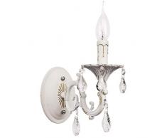 MW-Light 301024501 Applique Mural Classique Bougeoir en Métal couleur Blanche Dorée Lampe Bougie ornée de Pampilles en Cristal pour Salon Couloir 1x60W E14