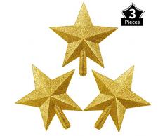 Blulu 3 Pièces 6 Pouces Topper Arbre de Noël Paillette Étoile Pointes de Sapin de Noël pour Ornement d’Arbre de Noël (Or)