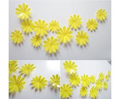 ufengke® 12 Pcs 3D Fleurs Stickers Muraux Design de Mode Bricolage Fleurs Art Autocollants Artisanat Décoration de La Maison, Jaune