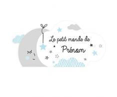 Sticker Tête de Lit pour Chambre denfant - Le Petit Monde - Personnalisable avec Le Prénom De Votre Enfant - Dimensions 91 cm x 45 cm - Protection Anti-UV