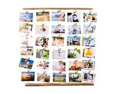 MOVEONSTEP Cadre Photo Mural Cadre Photo Pele Mele avec Porte Photos Pinces, Décoration Maison et Cadeau pour Fête Mariage et Anniversaire (Couleur de Bois Rétro)