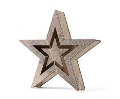 SnowEra - Décoration en bois / Décoration de Noël LED avec 10 LED + Piles incluses – Couleur LED : blanc chaud - Bois FSC 100% - Forme : Étoile