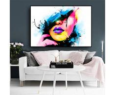 Chaoaihekele Aquarelle Mode Fille Lèvres Visage Affiches Et Gravures Scandinave Style Nordique Toile Pop Art Photo Murale Pour Salon Pas De Cadre 60X80Cm