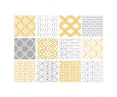 Adhésif carrelage - Sticker carreaux de ciment - Autocollant - Décoration - Chartmust (Jaune, Gris, Blanc, Noir) - 12 pièces (10 x 10 cm)