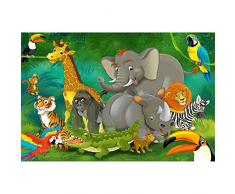 GREAT ART Papier Peint Chambre denfant – Animaux de la Jungle – Décoration Murale Jungle Animales Zoo Nature Safari Aventure Tigre Lion Singe Eléphant (210x140 cm)