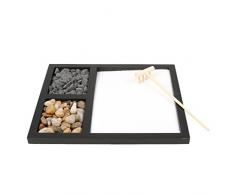 MagiDeal Set Mini Jardin Zen Japonais Plateau avec Sable et Accessoire Ornement de Feng Shui - Plateau Noir 02, 21.5x17x1CM
