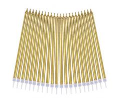 FANTESI 50 Pièces Métalliques Bougie Longues Minces Chandelle de Gâteau danniversaire avec Support Décorations de Gâteau de Fête danniversaire de Mariage