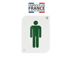 Pictogramme plexi toilettes hommes couleur blanc - Signalétique plaque de porte toilettes homme - Blanc/Vert foncé - 3