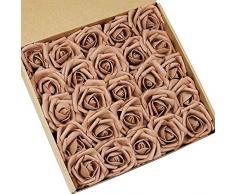N&T NIETING Lot de 25 roses artificielles, Mousse de latex., Marron doré clair, 7,6 cm