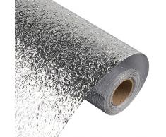 Kitchen-dream Papier Peint Aluminium Imperméable Auto-adhésif Papier Peint en Feuille dargent Cuisine Domicile décoration Autocollants muraux étanches à lhumidité pour Armoire carrelage