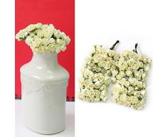 niceEshop(TM) Lot de 12 Mini Bouquets de Roses Artificielles pour la Décoration de Mariage et de Maison (Blanc Crème)