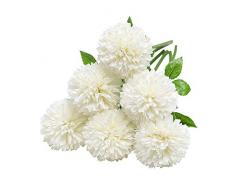 Tifuly Artificielles Hortensia Fleurs, 6 Pcs Soie Chrysanthème Petite Boule De Fleurs pour La Maison Garden Party Office Décoration, Bouquets De Mariage De Mariée, Arrangement, Centres(Blanc)