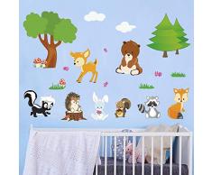 decalmile Stickers Muraux Animaux Forêt Autocollant Décoratifs Ourson Arbre Décoration Murale Chambre Enfants Bébé Salon