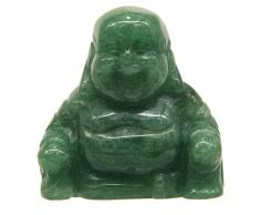 June&Ann Statuette de Bouddha Happy Bouddha rieur Happy Bouddha Feng Shui Figurine Guérison Pierre précieuse Décoration Maison pour Richesse et Bonne Chance, Aventurine verte, Green Aventurine, 2
