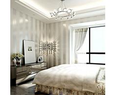 KeTian Papier peint moderne minimaliste rayé en PVC pour chambre à coucher et salon, Intissé, Cream&Silver, 0.53m (1.73 W) x 10m(32.8L)=5.3m2 (57 sq.ft)