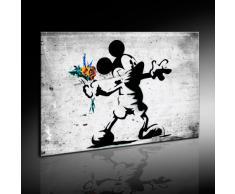 Banksy Impression sur toile Mickey montée sur châssis, Street Art, graffiti, tirage d’art, toile murale, peinture murale, poster, tableau, décoration Pop Art, reproduction