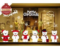 heekpek Sticker Noël pour Fenêtre Vitrine Vitre Morrir de Famille Boutique DIY Sticker Autocollant Mural 6 Ours Flocon De Neige