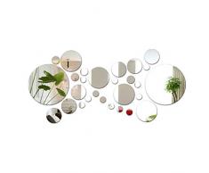 JNCH 28pcs Stickers Muraux Miroirs Rond Décoratifs Cercle Miroir Autocollant 3D Acrylique Deco Mural Amovible pour Salon Chambre Maison Décoration Intérieur (Dia:2-13.5cm)