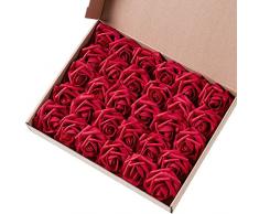 Lot de 30 Roses Artificielles, Aspect Naturel pour Bouquets Personnalisés de Mariage, Fête Prénatale, Décoration de Maison, Cadeau de Fête des Mères, rouge foncé, Rose head approx. 3-4 inches