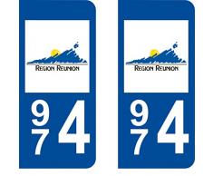 2 autocollants 974 Réunion île plaque immatriculation département auto 974 : angles arrondis