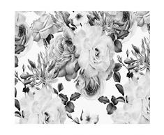 decomonkey | Papier peint intissé Fleurs 350x256 cm Trompe l oeil | Déco Mural Tableaux Muraux Photo Rose noir-blanc