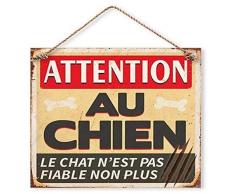 Plaque Décorative en Métal 20x20 cm – Attention au Chien