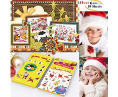 Haice 600 pièces autocollants de Noël tatouages, 10 feuilles autocollants de Noël, Autocollants de Noël du Nouvel An, Party Favors pour enfants adultes, Autocollants de Noël, Cartes de vacances