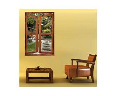 Stickers trompe l'oeil fenêtre jardin japonnais - L 80cm x H 120cm