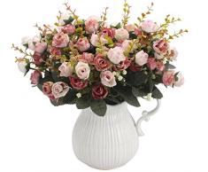 Lot de deux bouquets de roses artificielles en soie - 7 branches et 21 capitules - Décoration de fête, dintérieur, de mariage - Amkun