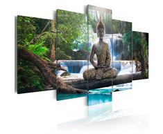 murando - Impression sur toile - 100x50 cm - 5 pieces - Image sur toile - Images - Photo - Tableau - motif moderne - Décoration - tendu sur chassis - Bouddha paysage naturee cascade arbre Foret Rose Orange c-A-0021-b-n