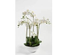 artplants.de Orchidée Artificielle Alicia en Coupe, 6 tiges, Blanche-Jaune, 80cm - orchidée décorative - Fleur Artificielle
