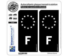 blasonimmat 2 Autocollants Plaque immatriculation F France - Identifiant Européen Noir & Blanc