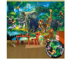 GREAT ART Papier Peint Chambre denfant - Jungle - Animaux de la forêt Tropicale Décoration Murale Animales Zoo Nature Safari Aventure Tigre Lion Elephant Singe Photo (336 x 238 cm)