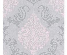 A.S.Création Memory papier peint in-tissé néo baroque glamour classique 10,05 m x 0,53 m, Grau, Metallic, Rosa, 10,05 m (Länge) x 0,53 m (Breite)