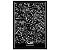 Panorama Poster Carte Noir de Paris 21 x 30 cm - Imprimée sur Poster de Grande qualité - Poster Ville Noir et Blanc - Poster Moderne pour la Maison - Décoration Murale - Affiche Vintage