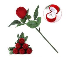 Écrin à bague contenu dans le bouton d'une rose artificielle à longue tige Pour noces, Saint-Valentin, fiançailles