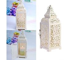 Uonlytech bougeoirs en fer marocain chandeliers rétro lanternes photophore bougeoirs pour bougies chauffe-plat pour fête et décor à la maison blanc