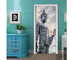 Stickers 3D Porte Poster Bouddha Créatif Créatif Papier Peint Porte Trompe LOeil Pour Salon Chambre Décoration De La Maison Stickers Muraux Imperméable Stickers Amovibles 77X200Cm