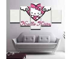 104Tdfc Cartoon Animals Hello Kitty Tableau Imprimé sur Toile, Tableau Multi Panneau 5 Parties, XXL Decoration Murale,Tableau Imprimé, Decor Murale Salon Moderne