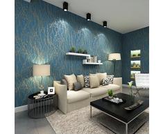 QIHANG Moderne Minimaliste Curved Arbre Patterns non-tisse papier peint Rouleau Bleu Gris Couleur (0.53m*10m=5.3m2)