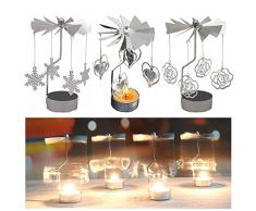 Cosy YcY Photophore Carrousel Rotatif Tourne Bougeoir Bougie Candélabre Lot de 3 pour Mariage Anniversaire Noël Comptoir Décoration de Fête, Fer, Patten Snowflak+Rose+Heart