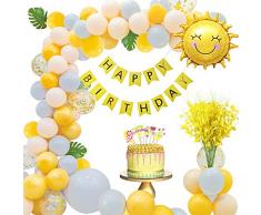 MMTX Decoration Anniversaire Fille, Bannière Joyeux Anniversaire avec Feuilles de Palmier, Orchidées Artificielles, Latex Ballons, Foil Balloon et Cake Toppers pour Enfant Fille Articles Fête