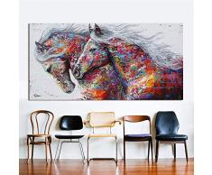 Orlco Art mural art Tableau peinture à lhuile sur toile Animal Home Decor trois Chevaux de course à pied dimpression sur toile Décoration images Poster coloré Décor Home, a, 24x48inch(60x120cm)