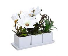 Atmosphera - Composition Florale Artificielle Magnolia dans Un Plateau Céramique