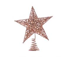Amosfun Étoile de Sapin de Noël en Fer avec Paillettes, Fer, Rose Gold, 25 cm