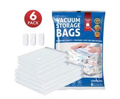 TOPELEK Sacs de Rangement sous Vide, Housse de Rangement sous Vide, Lot de 6, Sac de Compression, 2 Grande Tailles, Sac de Voyage sous Vide pour Vêtements, Oreillers,Couettes【Version Améliorée】