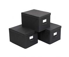 SONGMICS Boîtes de Rangement Pliables, Lot de 3, Coffre de Rangement, Tissu Non-tissé, avec Couvercle et Poignée, Dimensions 40 x 30 x 25 cm, Noir RFB03H