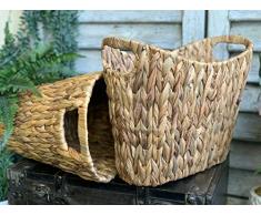Panier de rangement au sol tissé style vintage bohème rustique pour rouleau de papier toilette grand