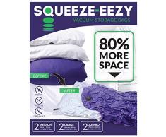 Squeeze-eezy - Sacs de rangement - housse de rangement - pour la compression de vêtements, couettes, couvertures, voyage, sapin - sac de compression sous vide - [JUMBO, GRAND et MOYEN] paquet de 6