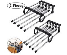 2 Pièces Cintres Pantalons, Cintre Gain de Place, Cintre Pantalon Multiple, Acier Inoxydable Multifonction Pliable Antidérapant Porte Jeans pour Jeans, Pantalons, Cravate, Vêtements, Serviettes, Noir